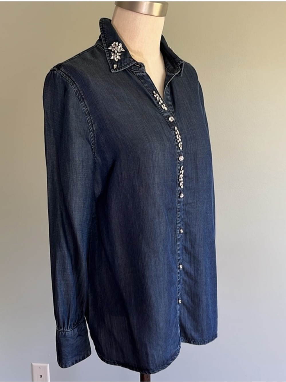 Chico's Embellished Denim Shirt - Blue - Picture 7 of 10